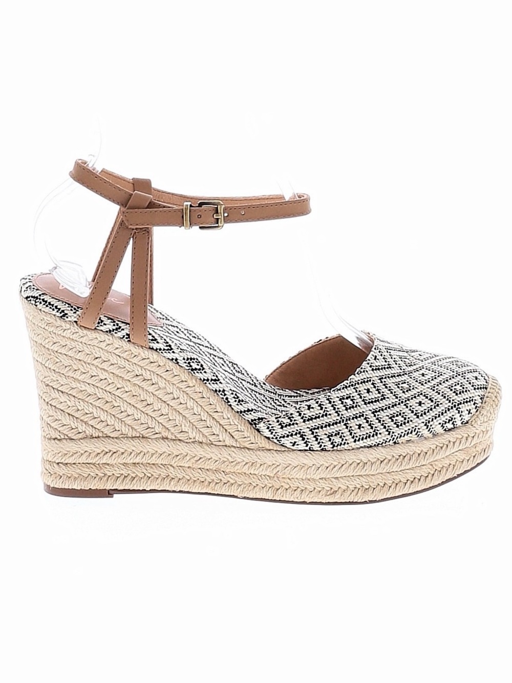 Crown Vintage Espadrille Wedge Ankle-Strap Sandal in Black & Tan